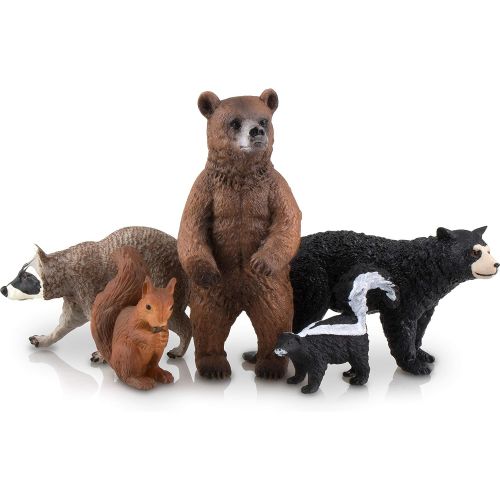  TOYMANY 12PCS North American Forest Animal Figurines, Realistic Safari Animal Figures Set Includes Raccoon,Lynx,Wolf,Bear,Eagle, Educational Toy Cake Toppers Christmas Birthday Gif