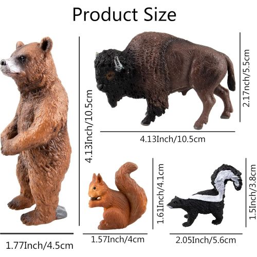  TOYMANY 12PCS North American Forest Animal Figurines, Realistic Safari Animal Figures Set Includes Raccoon,Lynx,Wolf,Bear,Eagle, Educational Toy Cake Toppers Christmas Birthday Gif