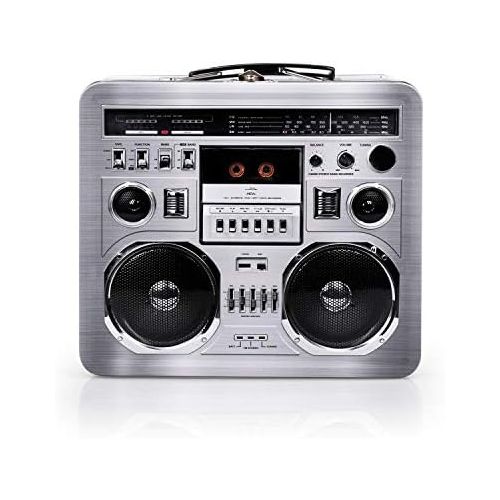  [아마존베스트]Retro Boombox Radio Lunchbox Tin Tote - 1980s Inspired Merchandise - Novelty Costume Accessories and Storage Container - Fun Unique Gifts for Halloween, Birthdays, Holidays, Gradua