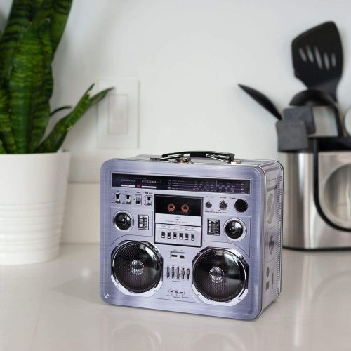  [아마존베스트]Retro Boombox Radio Lunchbox Tin Tote - 1980s Inspired Merchandise - Novelty Costume Accessories and Storage Container - Fun Unique Gifts for Halloween, Birthdays, Holidays, Gradua