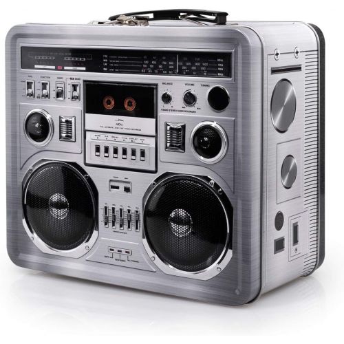  [아마존베스트]Retro Boombox Radio Lunchbox Tin Tote - 1980s Inspired Merchandise - Novelty Costume Accessories and Storage Container - Fun Unique Gifts for Halloween, Birthdays, Holidays, Gradua