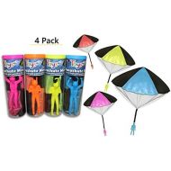[아마존베스트]Toys+ 4 Pack Tangle Free Throwing Parachute Man with Large 20 Parachutes! Blue, Orange, Pink and Yellow