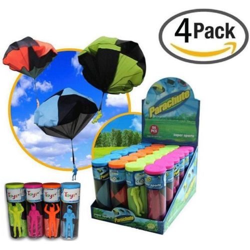  [아마존베스트]Toys+ 4 Pack Tangle Free Throwing Parachute Man with Large 20 Parachutes! Blue, Orange, Pink and Yellow