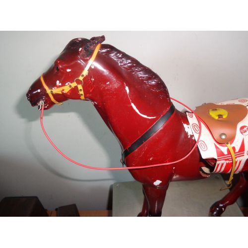  Toys & Hobbies Vintage Hopla Tin Litho Mechanical Horse with Wheels on Hooves Made in Italy