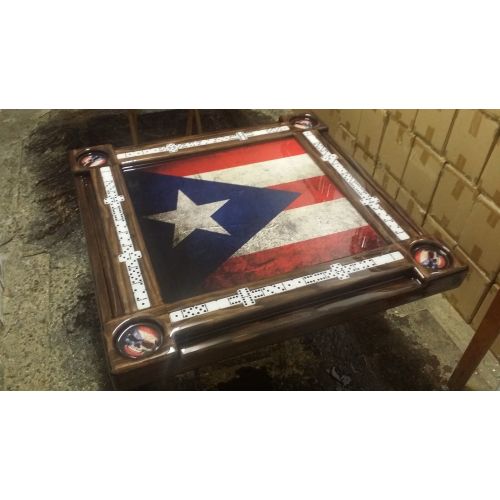  Toys & Hobbies Vintage PR Flag Domino Table with PR Skull Cup Holders by Domino Tables by Art