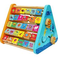 TOWO Activity Centre Triangle Toys - flip Flop Alphabet Blocks Abacus Clock - Activity Cube for Toddlers 5 in 1- Toys for Babies Montessori Learning-Wooden Toys for 1 Year Old