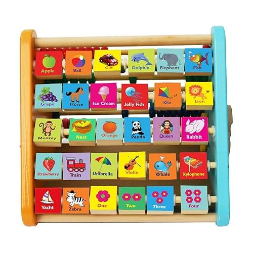  TOWO Activity Centre Triangle Toys - flip Flop Alphabet Blocks Abacus Clock - Activity Cube for Toddlers 5 in 1- Toys for Babies Montessori Learning-Wooden Toys for 1 Year Old