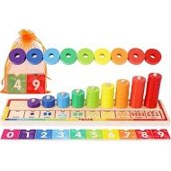 Toys of Wood Oxford Wooden Stacking Rings and Counting Games with 45 Rings Number Blocks- Counting Ring Stacker-Wooden Sorting Counting Toy for 3 Years Old Kids Maths Learning Montessori Materials