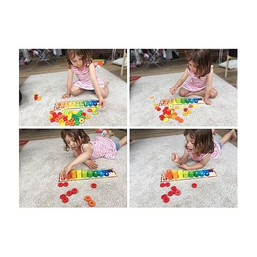  Toys of Wood Oxford Wooden Stacking Rings and Counting Games with 45 Rings Number Blocks- Counting Ring Stacker-Wooden Sorting Counting Toy for 3 Years Old Kids Maths Learning Montessori Materials