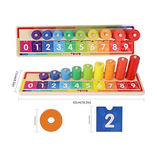  Toys of Wood Oxford Wooden Stacking Rings and Counting Games with 45 Rings Number Blocks- Counting Ring Stacker-Wooden Sorting Counting Toy for 3 Years Old Kids Maths Learning Montessori Materials