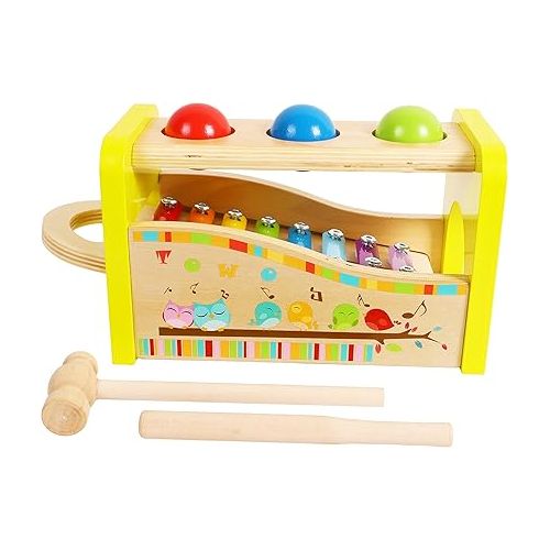  TOWO Wooden Hammer Ball and Xylophone Set - Mallet and Pegs Pound a Ball Tap Bench- Toys for Babies 1 Year Old Baby Boy Girl Toddler Gift - Small Motor Skill Sensory Musical Activity Toys for Kids