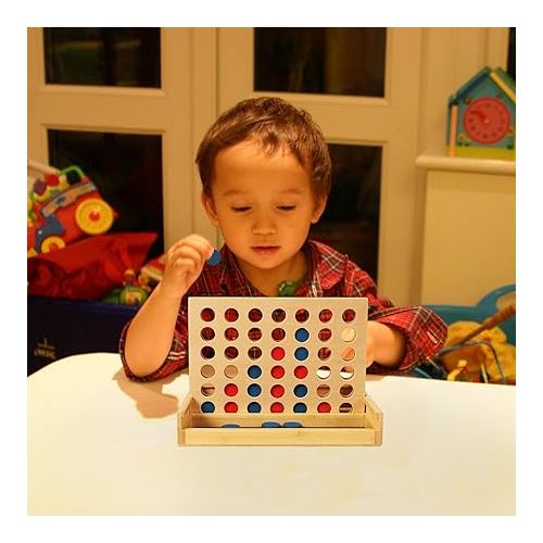  TOWO Wooden 4 in a Row Game - Classic Strategy Game for Adults Children-Connect The 4 Discs of Same Colour in a Row - Travel Games Family Board Games Toys Gift for 6 Years Old Kids Boys Girls Adults