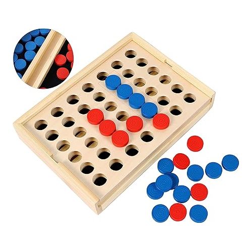  TOWO Wooden 4 in a Row Game - Classic Strategy Game for Adults Children-Connect The 4 Discs of Same Colour in a Row - Travel Games Family Board Games Toys Gift for 6 Years Old Kids Boys Girls Adults