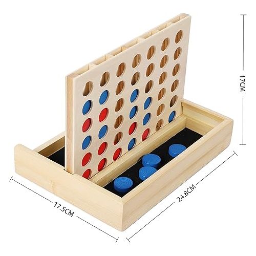  TOWO Wooden 4 in a Row Game - Classic Strategy Game for Adults Children-Connect The 4 Discs of Same Colour in a Row - Travel Games Family Board Games Toys Gift for 6 Years Old Kids Boys Girls Adults