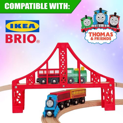  ToysOpoly Wooden Train Tracks Full Set, Deluxe 55 Pcs with 3 Destination Fits Thomas, Brio, IKEA, Chuggington, Imaginarium, Melissa and Doug - Best Gifts for Kids Toddler Boys and Girls