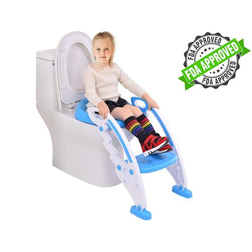  ToysOpoly Potty Toilet Seat with Step Stool Ladder  Portable Chair Trainer with Handles. Sturdy, Comfortable, Safe, Built in Non-Slip Steps and Memory Foam Seat. Best Gifts for Kids, Boys,