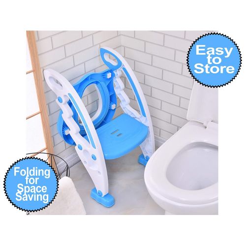  ToysOpoly Potty Toilet Seat with Step Stool Ladder  Portable Chair Trainer with Handles. Sturdy, Comfortable, Safe, Built in Non-Slip Steps and Memory Foam Seat. Best Gifts for Kids, Boys,