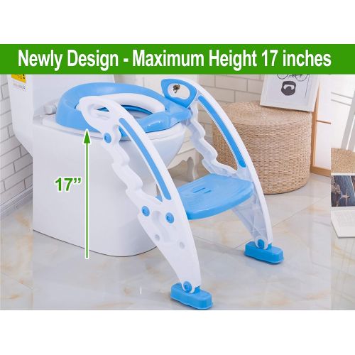  ToysOpoly Potty Toilet Seat with Step Stool Ladder  Portable Chair Trainer with Handles. Sturdy, Comfortable, Safe, Built in Non-Slip Steps and Memory Foam Seat. Best Gifts for Kids, Boys,