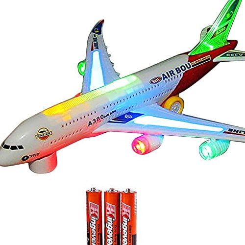  Toysery Airplane Airbus Toy With Beautiful Attractive Flashing Lights and Realistic Jet Engine Sounds , Bump and Go Action Battery Included (Colors May Vary)