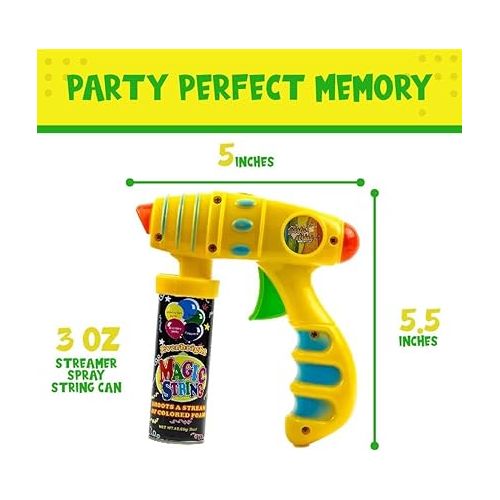  Toysery Party Streamer - Ultimate Spray String for Kids Christmas Party. Elevate Your Celebrations with Crazy String Fun! Comes with 12 Party Spray String in Can (3oz) & 3 Streamer Shooter Guns