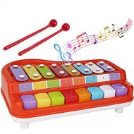 Toysery 2 in 1 Piano Xylophone Kids Toy, Educational Toddler Musical Instruments ToySet, 8 Multicolored Key Scales in Crisp and Clear Tones with Mallets Music Cards and Songbook fo