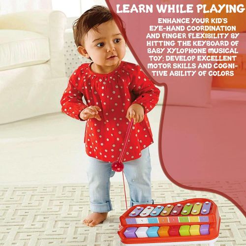  Toysery 2 in 1 Piano Xylophone Kids Toy, Educational Toddler Musical Instruments ToySet, 8 Multicolored Key Scales in Crisp and Clear Tones with Mallets Music Cards and Songbook fo