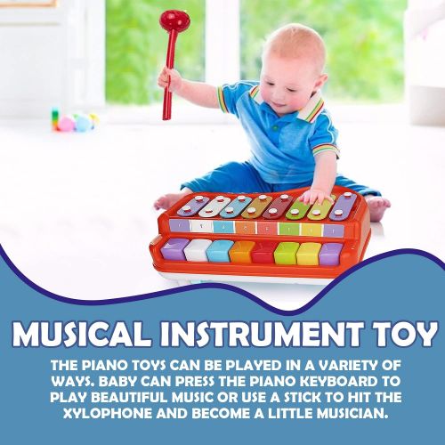  Toysery 2 in 1 Piano Xylophone Kids Toy, Educational Toddler Musical Instruments ToySet, 8 Multicolored Key Scales in Crisp and Clear Tones with Mallets Music Cards and Songbook fo