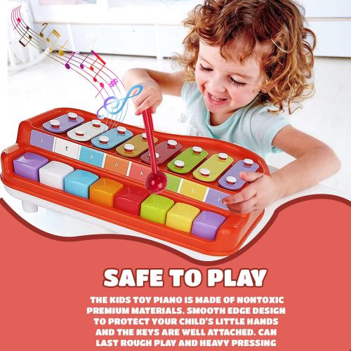  Toysery 2 in 1 Piano Xylophone Kids Toy, Educational Toddler Musical Instruments ToySet, 8 Multicolored Key Scales in Crisp and Clear Tones with Mallets Music Cards and Songbook fo