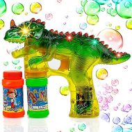 Toysery Dinosaur Bubble Machine Gun for Kids - Automatic Colorful Bubble Blower - Kids Summer Outdoor Fun Bubble Blaster Toy with LED Lights and Music for Birthdays and Parties - E