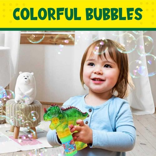  Toysery Dinosaur Bubble Machine Gun for Kids - Automatic Colorful Bubble Blower - Kids Summer Outdoor Fun Bubble Blaster Toy with LED Lights and Music for Birthdays and Parties - E