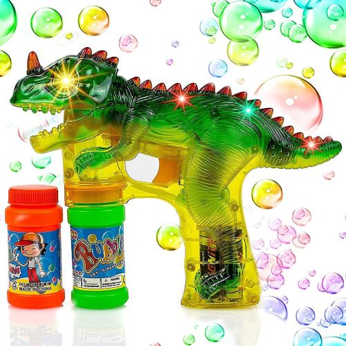  Toysery Dinosaur Bubble Machine Gun for Kids - Automatic Colorful Bubble Blower - Kids Summer Outdoor Fun Bubble Blaster Toy with LED Lights and Music for Birthdays and Parties - E