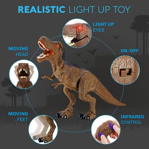  Toysery Remote Control Dinosaur Toy, Realistic Tyrannosaurus T-Rex Dinosaur Toy Figure with Glowing Eyes, Roaring Sound, Shaking Head and Walking, RC Dinosaur Toy for 3-12 Years Bo