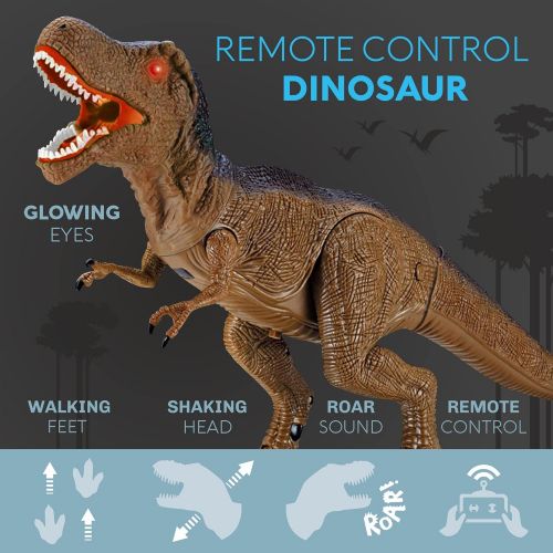  Toysery Remote Control Dinosaur Toy, Realistic Tyrannosaurus T-Rex Dinosaur Toy Figure with Glowing Eyes, Roaring Sound, Shaking Head and Walking, RC Dinosaur Toy for 3-12 Years Bo