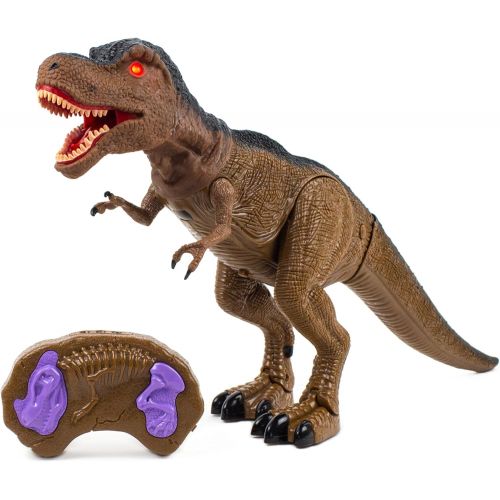  Toysery Remote Control Dinosaur Toy, Realistic Tyrannosaurus T-Rex Dinosaur Toy Figure with Glowing Eyes, Roaring Sound, Shaking Head and Walking, RC Dinosaur Toy for 3-12 Years Bo