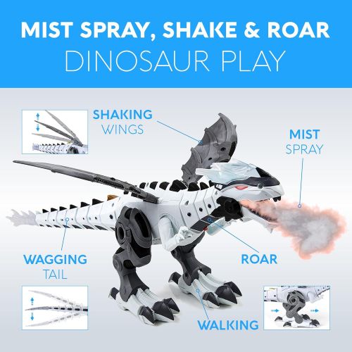  [아마존베스트]Toysery Mist Spray Dinosaur Robot Toy for Kids - Walking Dinosaur Fire Breathing Water Spray Mist with Red Light & Realistic Sounds (Colors May Vary)