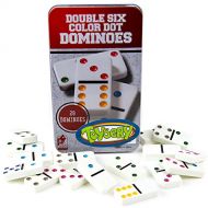 [아마존베스트]Toysery Double 6 Color Dot Dominoes Game Set - White Domino Sequence Match Board Game  Large Sized 28 Pieces Set Toy in Tin Case  Professional Six Colored Dominoes Educational Ga