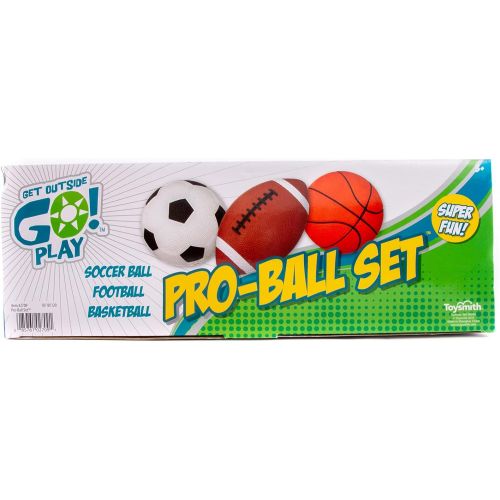  Toysmith Get Outside GO! Pro-Ball Set, Pack of 3 (5-inch soccer ball,6.5-inch football and 5-inch basketball)