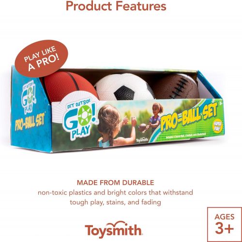  Toysmith Get Outside GO! Pro-Ball Set, Pack of 3 (5-inch soccer ball,6.5-inch football and 5-inch basketball)