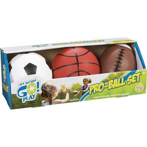  Toysmith Get Outside GO! Pro-Ball Set, Pack of 3 (5-inch soccer ball,6.5-inch football and 5-inch basketball)