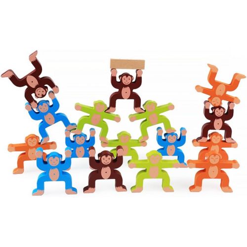  [아마존베스트]Toyssa Wooden Stacking Games Monkeys Interlock Toys Balancing Blocks Games Toddler Educational Toys for 3 4 5 6 Years Old Kids Infants Adults 16 Pieces