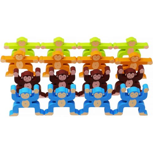  [아마존베스트]Toyssa Wooden Stacking Games Monkeys Interlock Toys Balancing Blocks Games Toddler Educational Toys for 3 4 5 6 Years Old Kids Infants Adults 16 Pieces