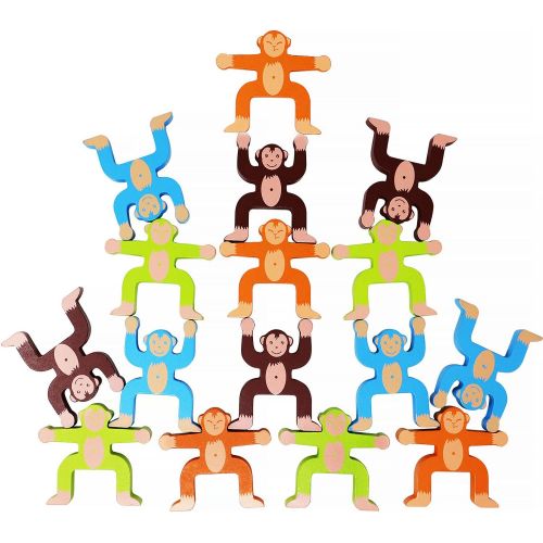  [아마존베스트]Toyssa Wooden Stacking Games Monkeys Interlock Toys Balancing Blocks Games Toddler Educational Toys for 3 4 5 6 Years Old Kids Infants Adults 16 Pieces