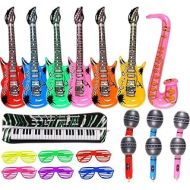 Toyssa 20 Pack Inflatable Rock Star Toy Set Music Instruments Party Props 6 Inflatable Guitars, 6 Inflatable Microphones, 6 Shutter Shading Glasses, 1 Inflatable Piano and 1 Inflatable Sa