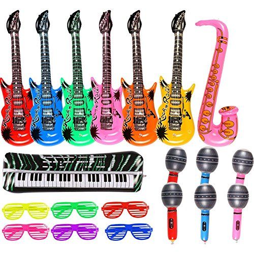  할로윈 용품Toyssa 20 Pack Inflatable Rock Star Toy Set Music Instruments Party Props 6 Inflatable Guitars, 6 Inflatable Microphones, 6 Shutter Shading Glasses, 1 Inflatable Piano and 1 Inflatable Sa