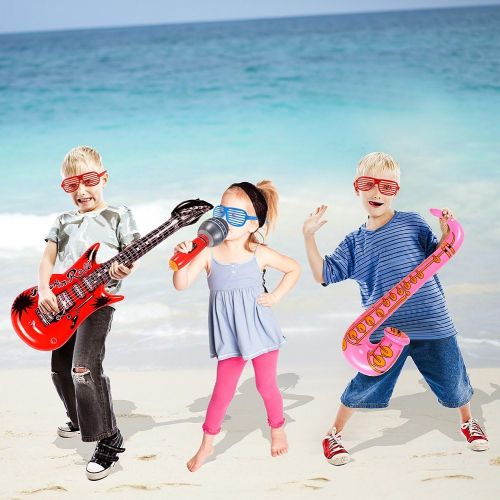  할로윈 용품Toyssa 20 Pack Inflatable Rock Star Toy Set Music Instruments Party Props 6 Inflatable Guitars, 6 Inflatable Microphones, 6 Shutter Shading Glasses, 1 Inflatable Piano and 1 Inflatable Sa