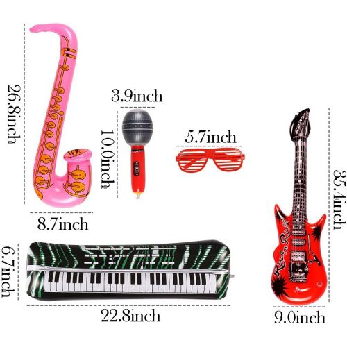 할로윈 용품Toyssa 20 Pack Inflatable Rock Star Toy Set Music Instruments Party Props 6 Inflatable Guitars, 6 Inflatable Microphones, 6 Shutter Shading Glasses, 1 Inflatable Piano and 1 Inflatable Sa