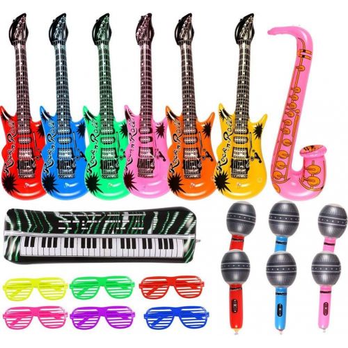  할로윈 용품Toyssa 20 Pack Inflatable Rock Star Toy Set Music Instruments Party Props 6 Inflatable Guitars, 6 Inflatable Microphones, 6 Shutter Shading Glasses, 1 Inflatable Piano and 1 Inflatable Sa