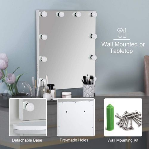  Toyswill Frameless Hollywood Makeup Vanity Mirror,Wall Mouted Lighting Beauty Mirror,Backstage Dressing Table Illuminated Cosmetic Mirror with Bulbs,Double Power Outlets,USB Ports,