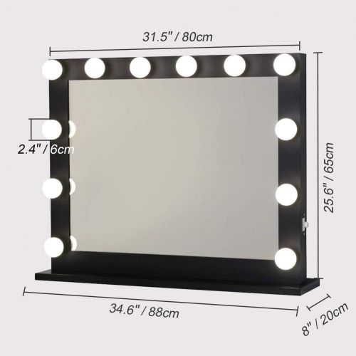  Toyswill Hollywood Vanity Mirror,Lighted Makeup Mirror Free LED Dimmable Bulbs,Tabletop Wall Mounted Back Stage Beauty Cosmestic Mirror (Black)