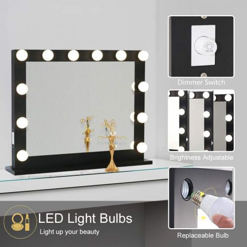  Toyswill Hollywood Vanity Mirror,Lighted Makeup Mirror Free LED Dimmable Bulbs,Tabletop Wall Mounted Back Stage Beauty Cosmestic Mirror (Black)